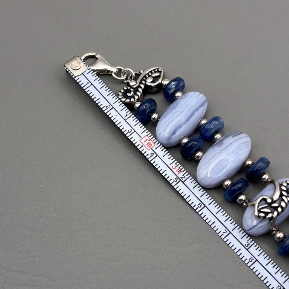 Vintage Carolyn Pollack Half Moon Bay Link Bracelet 925 Blue Lace Agate Kyanite
